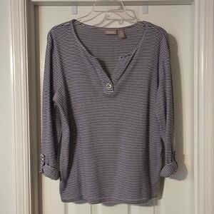 Chico's cotton blue and white striped top 3/4 sleeve Size 2 (L)